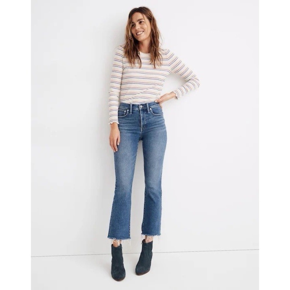 Madewell Size 27 Cali Demi-Boot Jeans Medium Wash Raw Hem Cropped Denim Distress